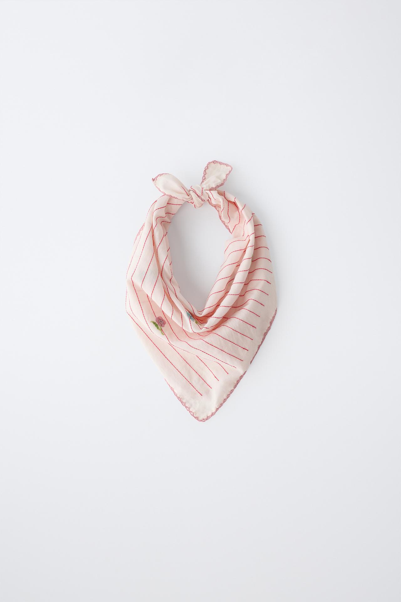 EMBROIDERED STRIPED FLORAL BANDANA — Pink