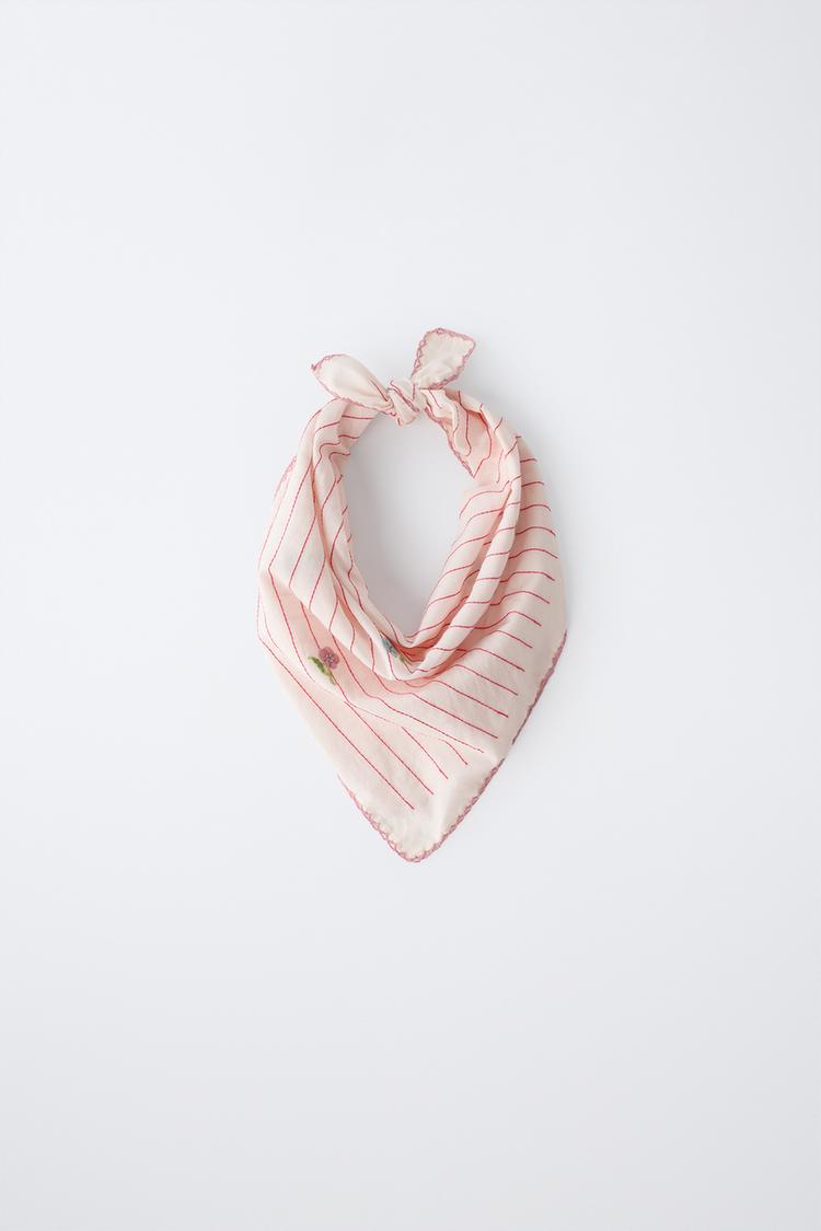 EMBROIDERED STRIPED FLORAL BANDANA — Pink