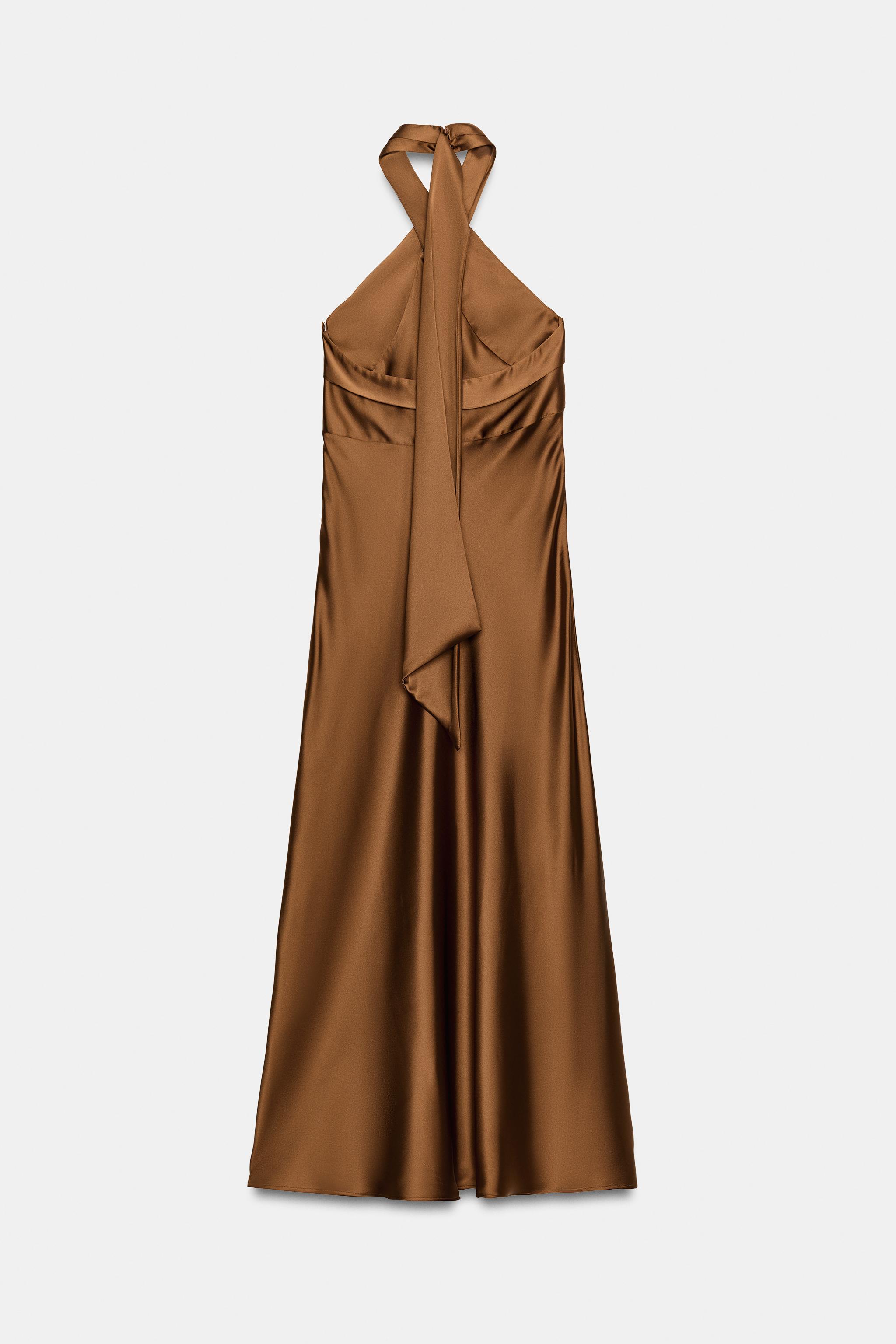 SATIN HALTER MIDI DRESS