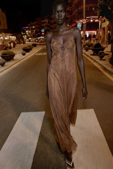 VESTIDO COMBINADO CROCHET - Rosado de Zara - Imagen 0