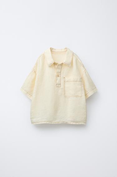 100% LINEN CONTRAST SHIRT - Butter by Zara