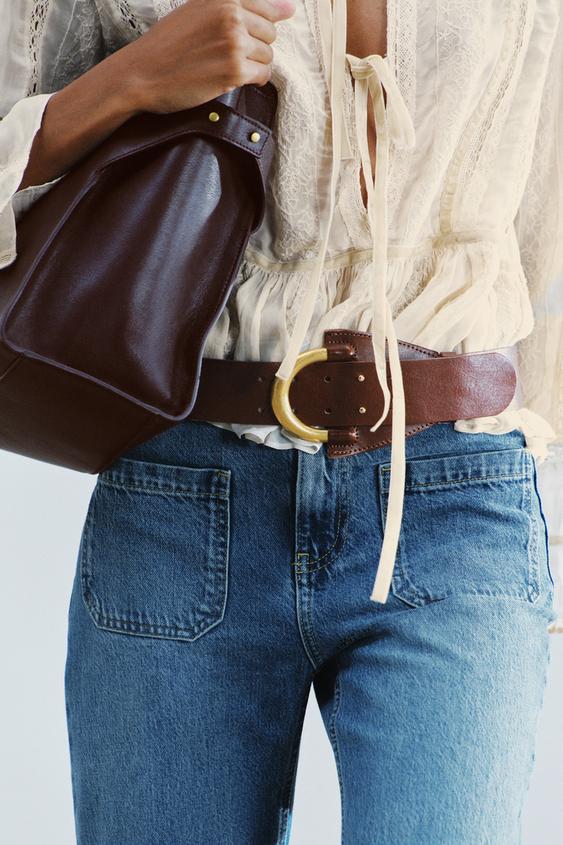 Zara WIDE BELT WITH METAL BUCKLE - Brown - Image 0