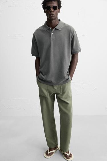 POLO EN PIQUÉ DÉLAVÉ - Gris anthracite de Zara - Image 5