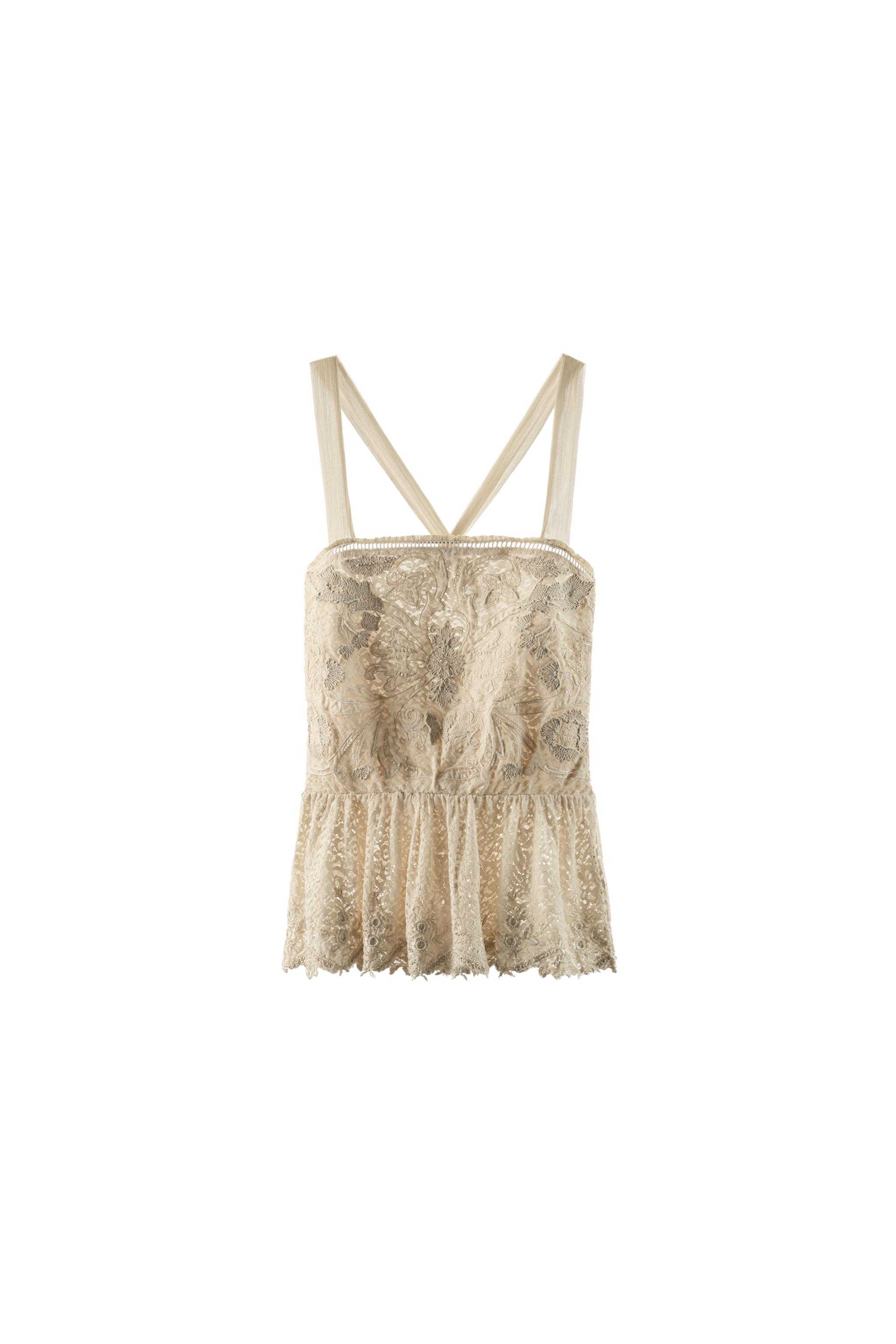 TOP WITH EMBROIDERED LACE - Ecru | ZARA United Kingdom
