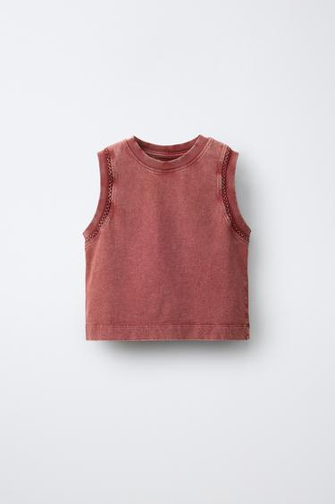 ТОП ИЗ ПЛОТНОГО ТРИКОТАЖА С ВЫШИВКОЙ — ТЕРРАКОТОВЫЙ от Zara