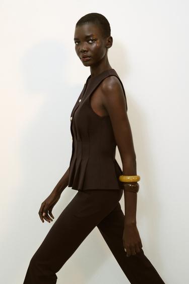 FITTED PEPLUM WAISTCOAT - Brown by Zara - Image 4