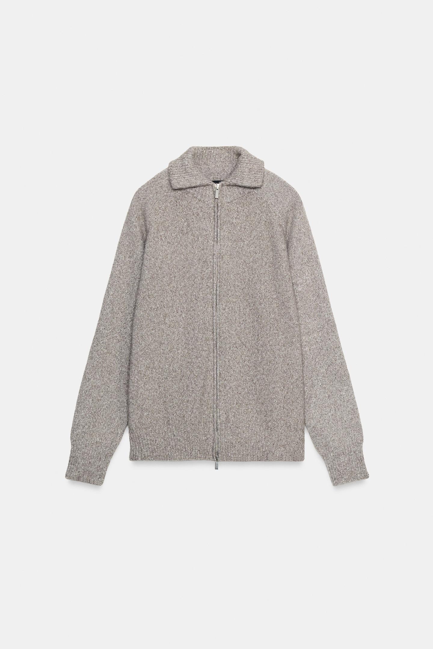 Женские свитеры Zara Cardingan with Zip, цвет: Коричневый / Серо-коричневый — фото 7