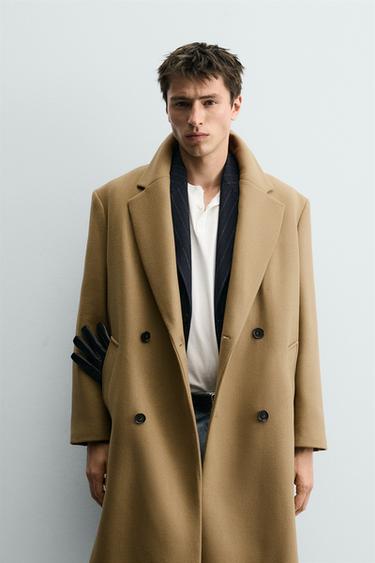 ABRIGO CRUZADO CON LANA - Tostado de Zara