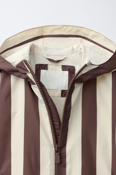 LIGHTWEIGHT STRIPED RAINCOAT - Ecru / Brown by Zara - Image 2