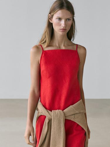 Vestido midi escote recto lino - 599 de Zara