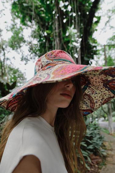 PAISLEY PRINT MAXI BRIM HAT - Ecru by Zara
