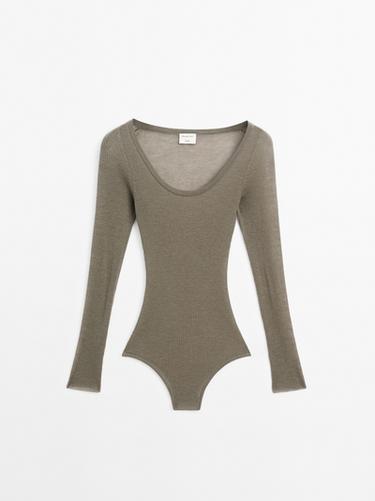 Zara Semi-sheer 100% wool bodysuit - STUDIO - Greenish