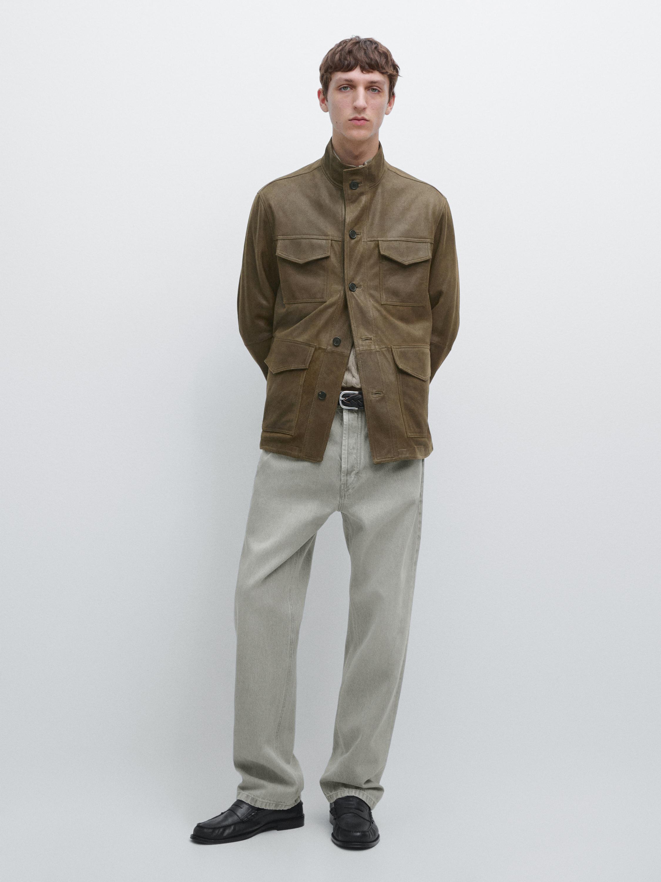 Veste en cuir caprin effet usé