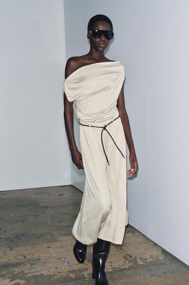 Zara ASYMMETRIC CUT-OUT KNIT TOP - Sand