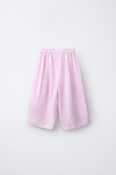 PANTALON BOUFFANT AVEC LIN - Rose de Zara - Image 1