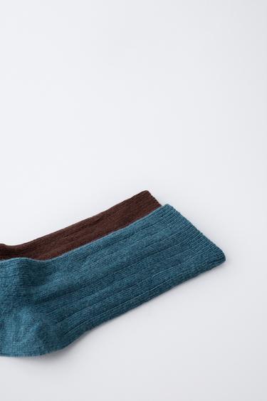 LOT DE DEUX CHAUSSETTES MONTANTES CANNELÉES - Bleu de Zara - Image 1