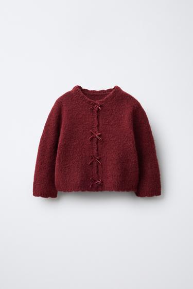 VELVET BOW CARDIGAN - Burgundy by Zara