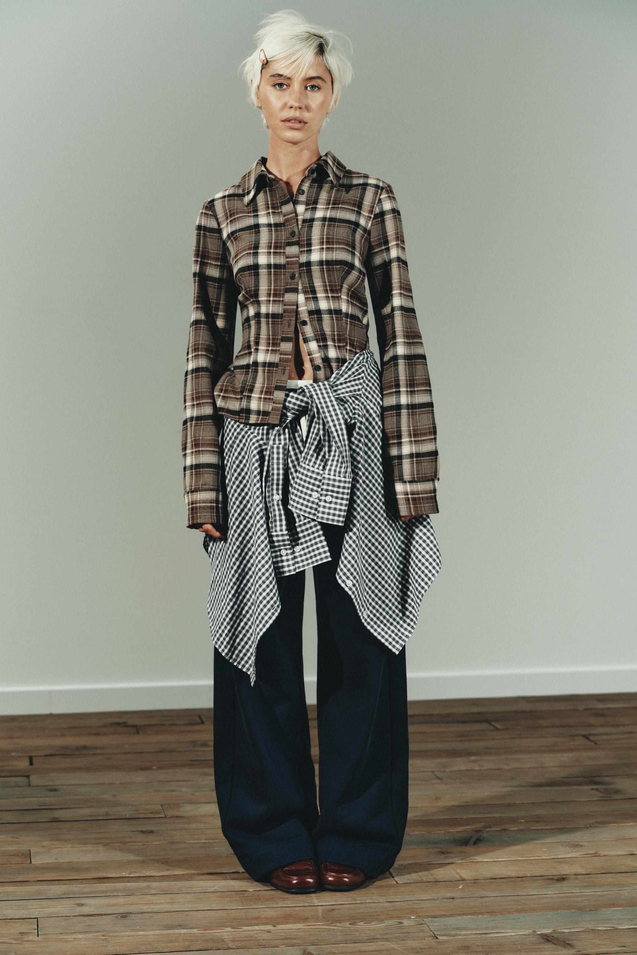 チェック柄テーラードシャツ - カーキ | ZARA Japan / 日本