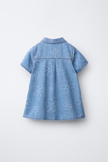 ROBE EN DENIM FLEURS - Bleu de Zara - Image 1