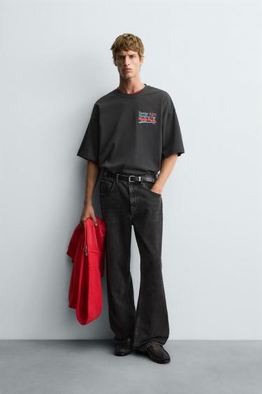 Zara WASHED NUMBER T-SHIRT - Black