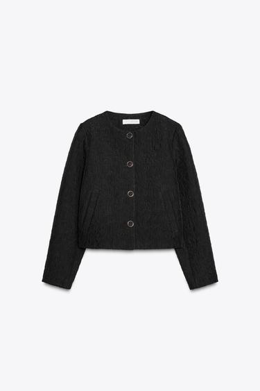 KORT VATTERET JAKKE - Sort fra Zara