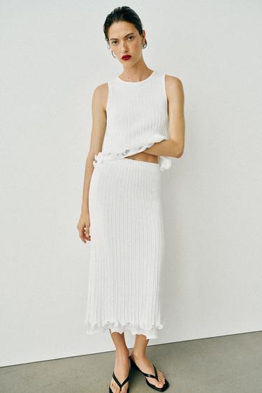 DOUBLE-LAYER KNIT MIDI SKIRT - White by Zara