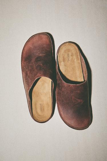 MINIMALISTISCHE LEDERPANTOFFEL - Braun von Zara