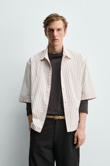 Zaras RANDIG SKJORTA RELAXED FIT - Naturfärg