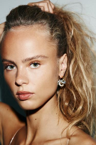 Zara COMBINED SPARKLY HOOP EARRINGS - Golden - Image 0