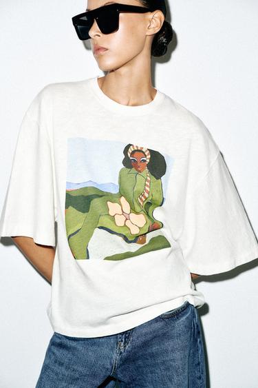 Zara CORTNEY RUSTIC T-SHIRT - Ecru