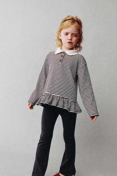 STRIPED PEPLUM POLO SHIRT - Anthracite grey by Zara