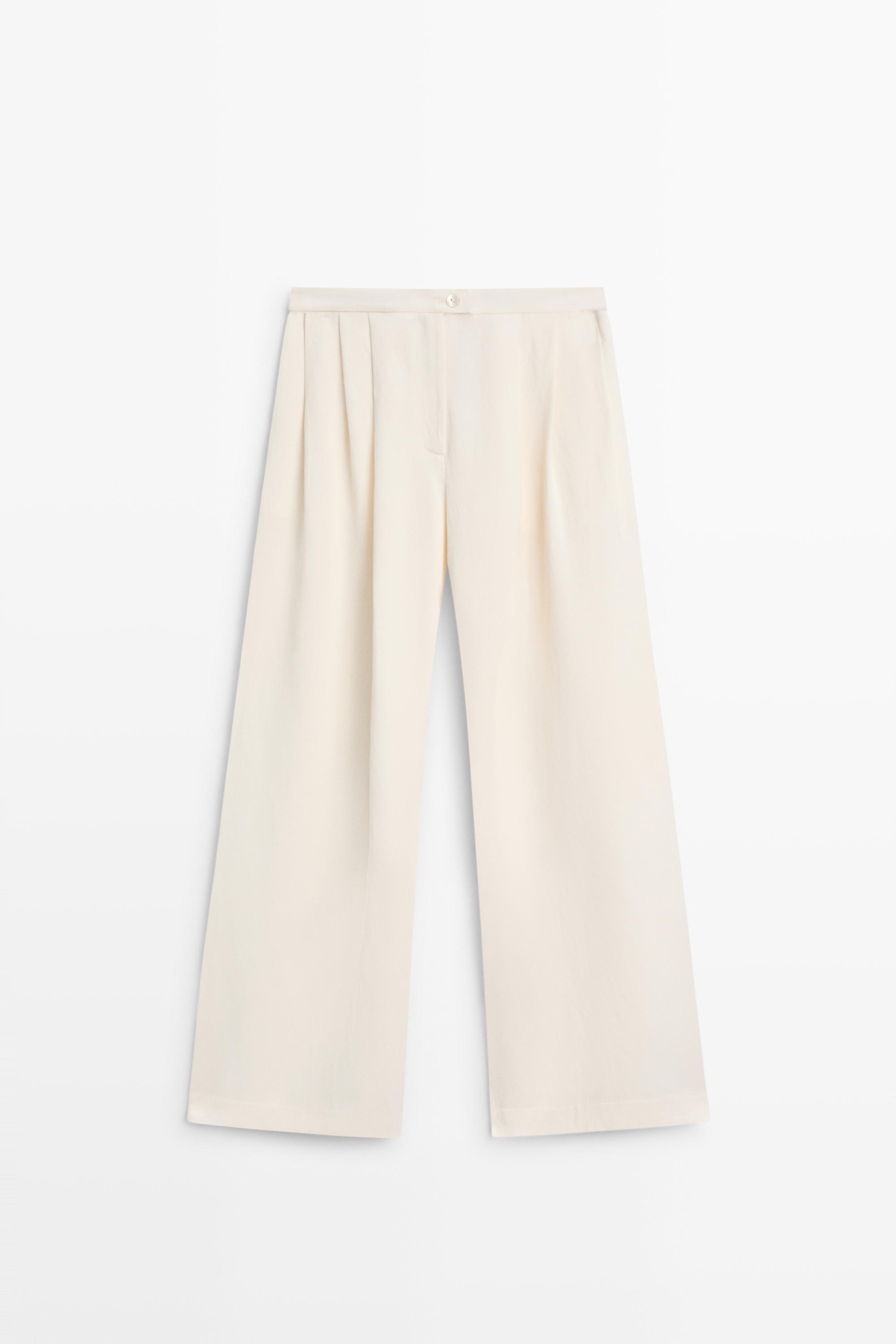Flowing linen blend wide-leg pants