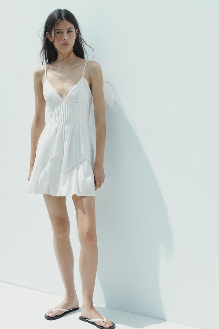VESTITO CORTO RICAMI Bianco ZARA Italia Italy - Main Image