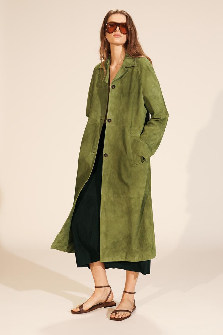 100% SUEDE LEATHER LONG COAT LIMITED EDITION Light green