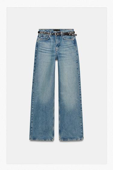JEANS Z1975 STRAIGHT TAPERED TIRO ALTO CINTURÓN - Azul claro de Zara