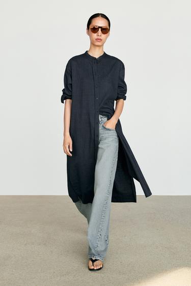 Zara Flowing midi shirt dress - Blue - Image 0