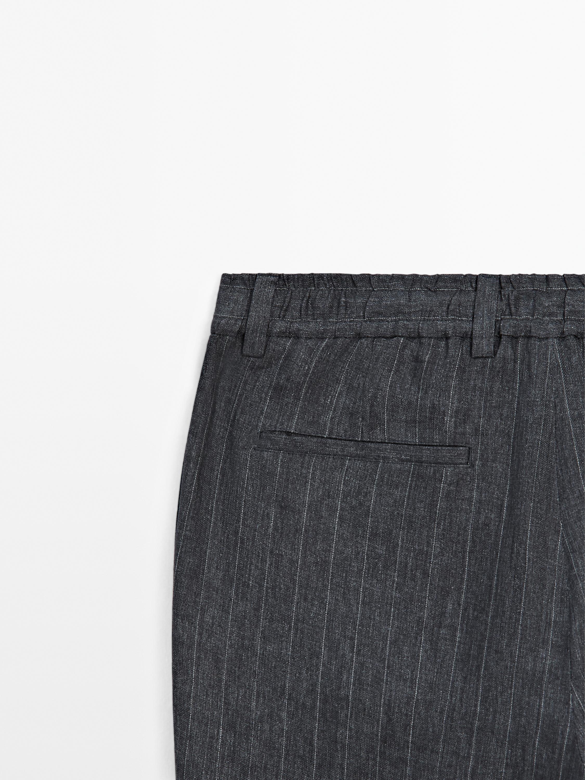 Pantalon à rayures 100 % lin délavé