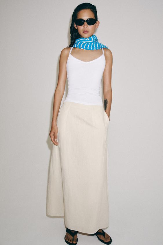 ZW COLLECTION LINEN BLEND CAPE SKIRT - White by Zara - Image 0