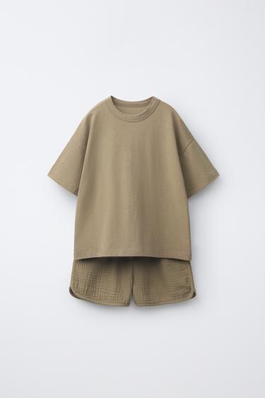 T-SHIRT AND BERMUDA SHORTS JOGGING SET - Brown / Taupe by Zara
