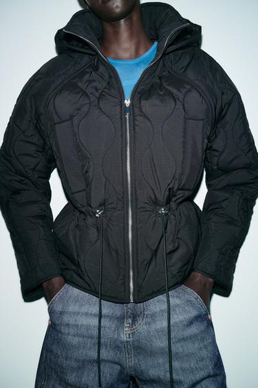 Zara HOODED PUFFER JACKET - Black