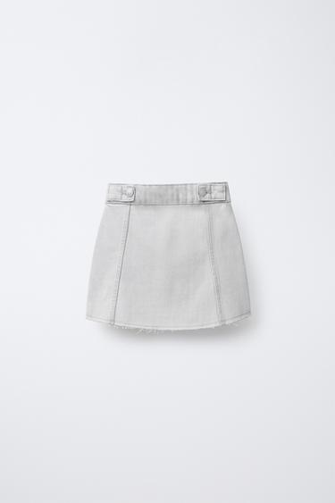 JUPE EN DENIM À COUPES EFFILOCHÉES - Gris perle de Zara - Image 1