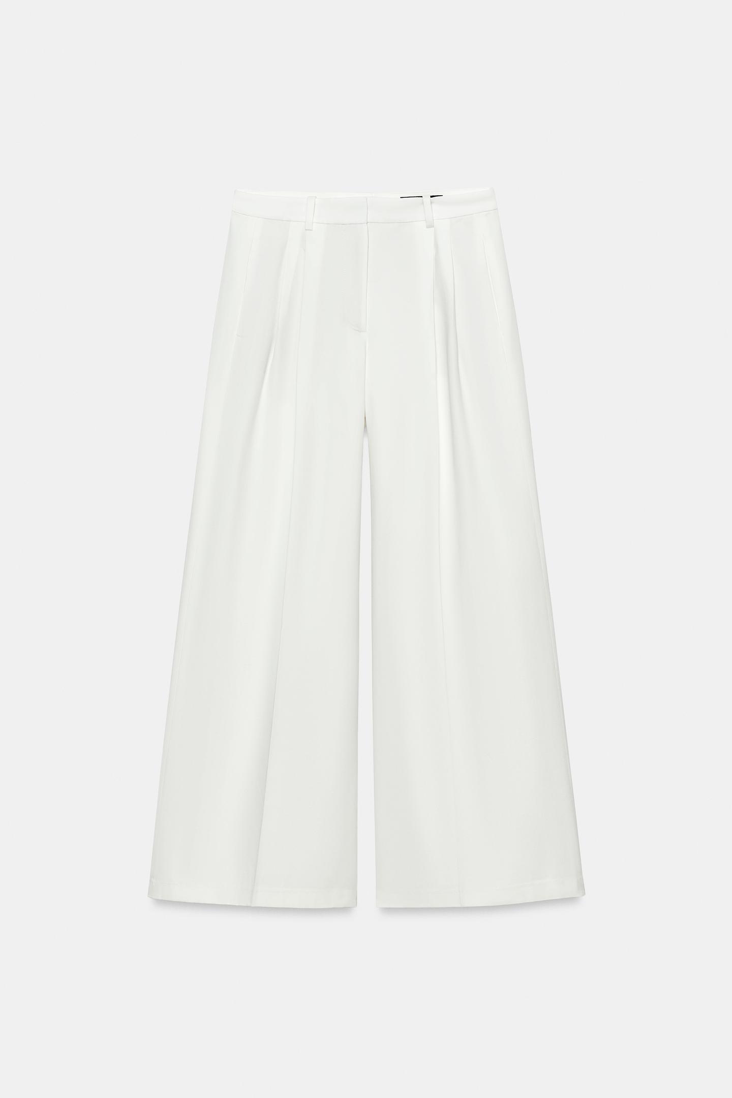 Женские брюки Zara ZW Collection Pleated Wide Leg, цвет: Белый — фото 8