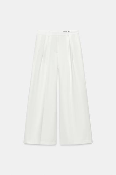 PANTALON WIDE LEG PLISSÉ ZW COLLECTION - Blanc de Zara - Image 7