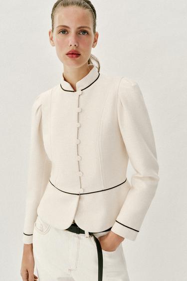ÁO KHOÁC BLAZER CHIẾT EO PHỐI ĐƯỜNG VIỀN KHÁC MÀU - Kem từ Zara