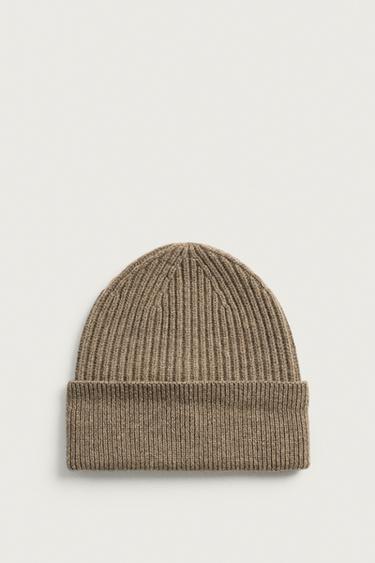 100% WOOL KNIT BEANIE — Brown / Taupe 1