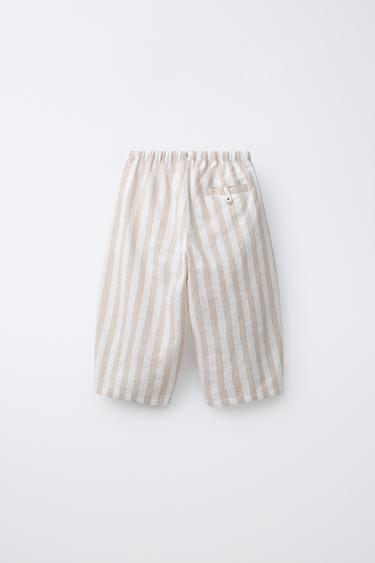 STRIPED BALLOON TROUSERS WITH PLEATS - Ecru / Beige by Zara - Image 1