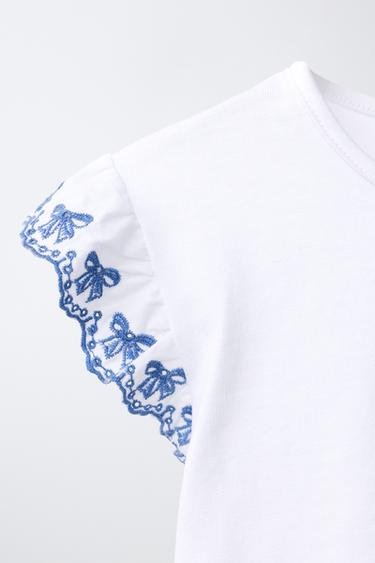 T-SHIRT BRODÉ EN CONTRASTE - Blanc de Zara - Image 2