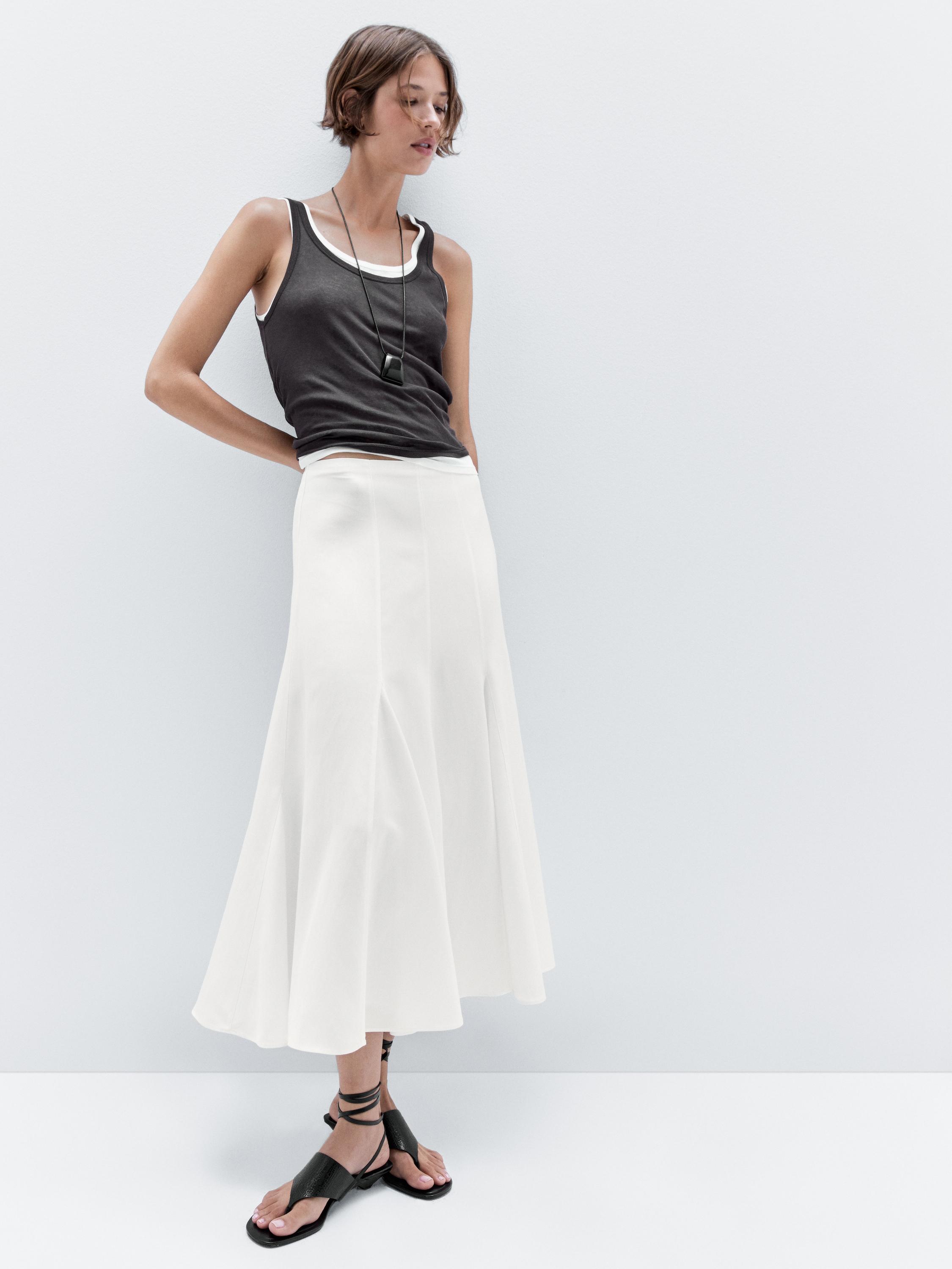 Jupe midi godets coutures apparentes