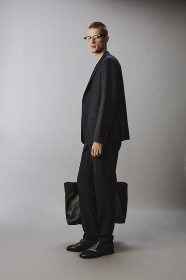 100% WOOL SUIT BLAZER - Navy blue by Zara - Image 3