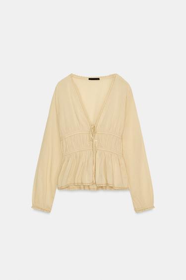 CHEMISE GAZE BRODERIES - Ocre de Zara - Image 3